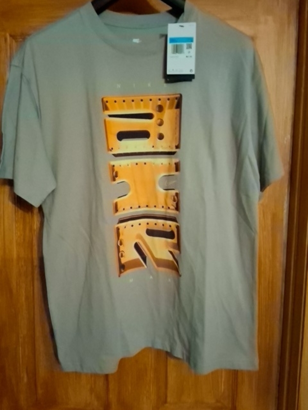 Nike Men's Short Sleeve Tee Gray with Orange Vertical Logo